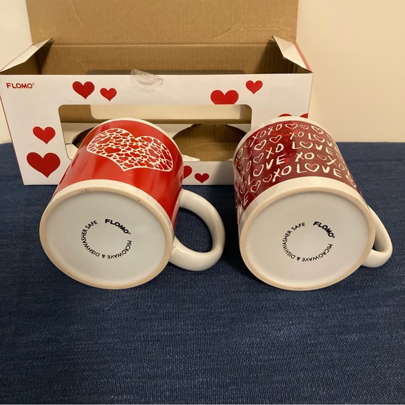 FLOMO Valentines Day Mug Set of Two Red with White Heart and Love Design - Picture 7 of 12